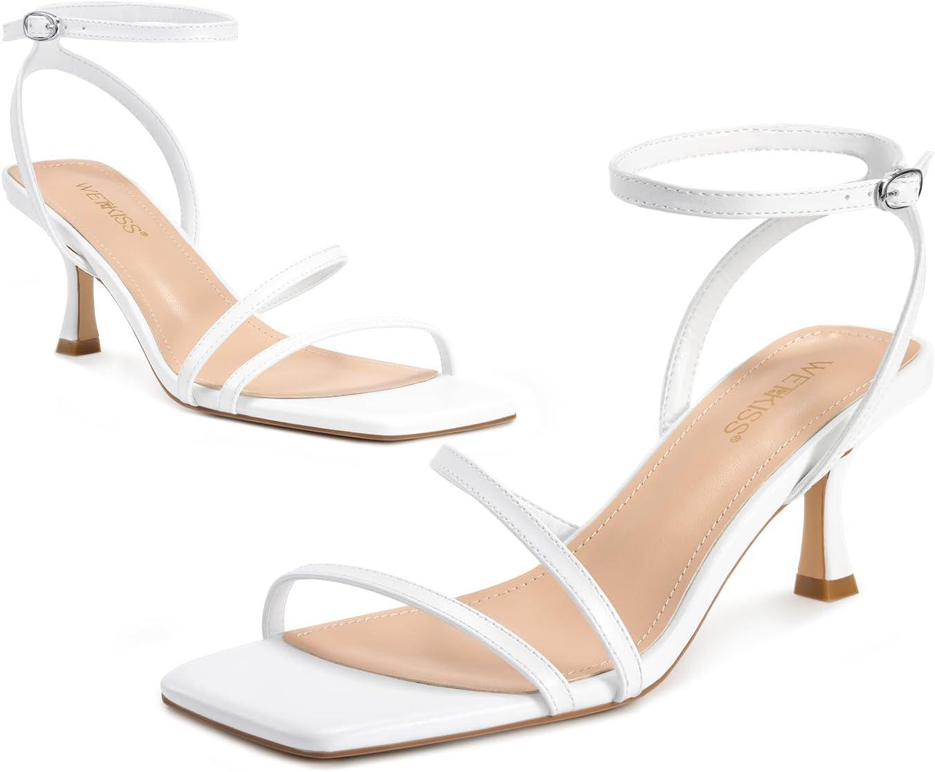 imagewetkiss Kitten Heels for Women White Modern Dressy Slingback Sandals with Ankle Strap Open Toe Plastic Sole ampamp Insole Faux Leather Outer Perfect for Walking Parties Weddings ampamp BeachWhite