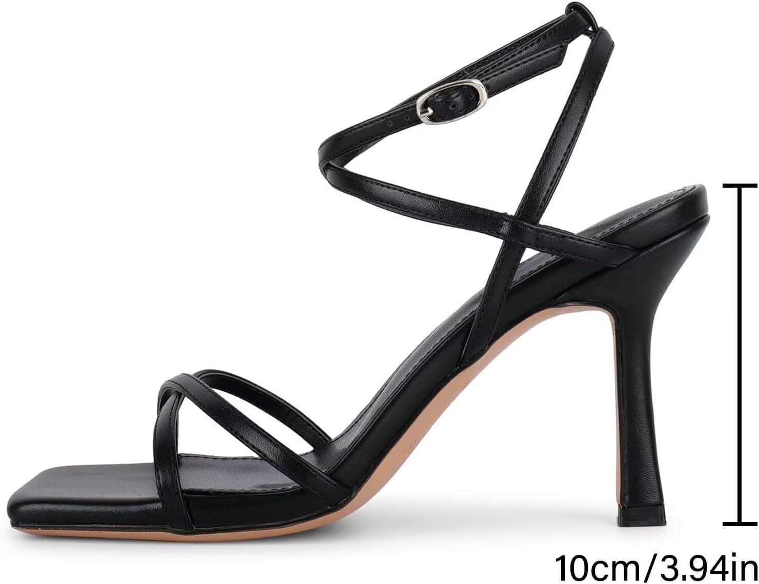 imagewetkiss Strappy Heels for Women Stiletto High Heeled Sandals Adjustable Ankle Strap Square Open Toe for Homecoming Party Dress Wedding DailyBlack