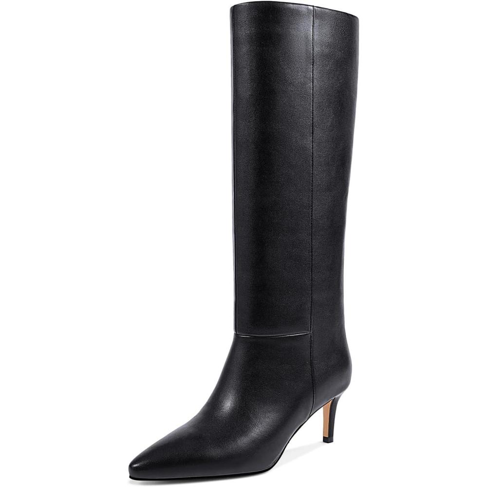 imagewetkiss Knee High Boots for Women with Kitten Heel and Pointed Toe Design Classic and SexyAmatte Black