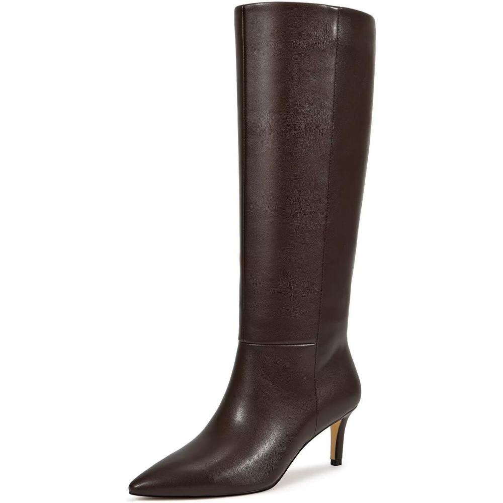 imagewetkiss Knee High Boots for Women with Kitten Heel and Pointed Toe Design Classic and SexyEchocolate Brownzipper