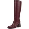 imagewetkiss Boots for Women Knee High Boots Womens Chunky Tall Boots Round Toe Long Boot Fall Knee High Boot Almond Toe Stacked Block Heeled PU LeatherBurgundy