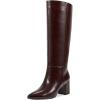 imagewetkiss Knee High Boots Women Chunky Heel Faux Crocodile Boots Pointed Toe Tall PullOn Fall Long BootDark Burgundy
