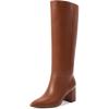 imagewetkiss Knee High Boots Women Chunky Heel Faux Crocodile Boots Pointed Toe Tall PullOn Fall Long BootMatte Brown