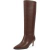 imagewetkiss Knee High Boots for Women with Kitten Heel and Pointed Toe Design Classic and SexyYmatte Brownno Zipper