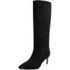 imagewetkiss Knee High Boots for Women with Kitten Heel and Pointed Toe Design Classic and SexyYsuede Blackno Zipper