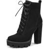 imagewetkiss Platform Boots for Women Heeled Combat Boots Chunky Heel Booties Round Toe Lace Up High Heel Ankle BootsSuede Black