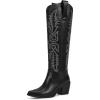 imagewetkiss Womens Tall Cowboy Boots Side Zipper Ladies Cowgirl Knee High BootsComfortable Retro Vintage Embroidery Pointed Toe Block Chunky HeelMatte Black