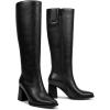 imagewetkiss Boots for Women Knee High Boots Womens Chunky Tall Boots Round Toe Long Boot Fall Knee High Boot Almond Toe Stacked Block Heeled PU LeatherBlack