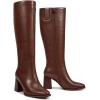 imagewetkiss Boots for Women Knee High Boots Womens Chunky Tall Boots Round Toe Long Boot Fall Knee High Boot Almond Toe Stacked Block Heeled PU LeatherBrown