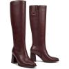 imagewetkiss Boots for Women Knee High Boots Womens Chunky Tall Boots Round Toe Long Boot Fall Knee High Boot Almond Toe Stacked Block Heeled PU LeatherBurgundy