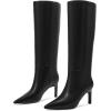 imagewetkiss Knee High Boots Women Chunky Heel Faux Crocodile Boots Pointed Toe Tall PullOn Fall Long BootBlackstiletto