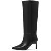 imagewetkiss Knee High Boots Women Chunky Heel Faux Crocodile Boots Pointed Toe Tall PullOn Fall Long BootBlackstiletto