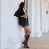 imagewetkiss Knee High Boots Women Chunky Heel Faux Crocodile Boots Pointed Toe Tall PullOn Fall Long BootDark Burgundy