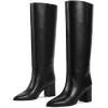 imagewetkiss Knee High Boots Women Chunky Heel Faux Crocodile Boots Pointed Toe Tall PullOn Fall Long BootMatte Black
