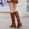 imagewetkiss Knee High Boots Women Chunky Heel Faux Crocodile Boots Pointed Toe Tall PullOn Fall Long BootMatte Brown