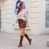 imagewetkiss Knee High Boots Women Chunky Heel Faux Crocodile Boots Pointed Toe Tall PullOn Fall Long BootMatte Brown