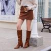 imagewetkiss Knee High Boots Women Chunky Heel Faux Crocodile Boots Pointed Toe Tall PullOn Fall Long BootMatte Brown