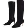 imagewetkiss Knee High Boots for Women with Kitten Heel and Pointed Toe Design Classic and SexyFsuede Black zipper