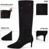 imagewetkiss Knee High Boots for Women with Kitten Heel and Pointed Toe Design Classic and SexyFsuede Black zipper