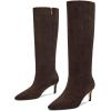 imagewetkiss Knee High Boots for Women with Kitten Heel and Pointed Toe Design Classic and SexyGsuede Mocha Dark Brownzipper