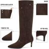 imagewetkiss Knee High Boots for Women with Kitten Heel and Pointed Toe Design Classic and SexyGsuede Mocha Dark Brownzipper