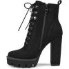 imagewetkiss Platform Boots for Women Heeled Combat Boots Chunky Heel Booties Round Toe Lace Up High Heel Ankle BootsSuede Black