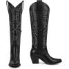 imagewetkiss Womens Tall Cowboy Boots Side Zipper Ladies Cowgirl Knee High BootsComfortable Retro Vintage Embroidery Pointed Toe Block Chunky HeelMatte Black
