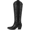 imagewetkiss Womens Tall Cowboy Boots Side Zipper Ladies Cowgirl Knee High BootsComfortable Retro Vintage Embroidery Pointed Toe Block Chunky HeelMatte Black