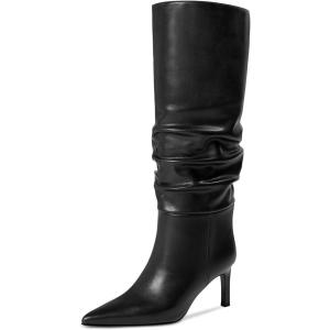 imagewetkiss Knee High Boots Women Chunky Heel Faux Crocodile Boots Pointed Toe Tall PullOn Fall Long BootBlackslouchy