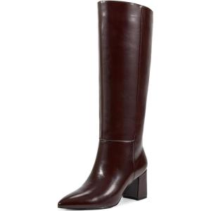 imagewetkiss Knee High Boots Women Chunky Heel Faux Crocodile Boots Pointed Toe Tall PullOn Fall Long BootDark Burgundy