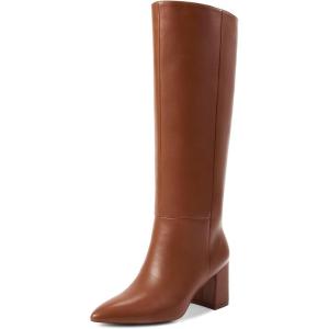 imagewetkiss Knee High Boots Women Chunky Heel Faux Crocodile Boots Pointed Toe Tall PullOn Fall Long BootMatte Brown