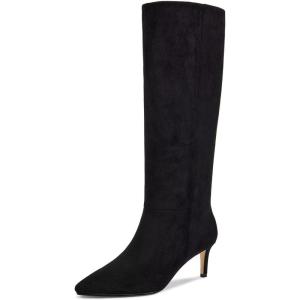 imagewetkiss Knee High Boots for Women with Kitten Heel and Pointed Toe Design Classic and SexyFsuede Black zipper