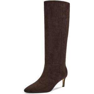 imagewetkiss Knee High Boots for Women with Kitten Heel and Pointed Toe Design Classic and SexyGsuede Mocha Dark Brownzipper
