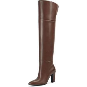 imagewetkiss Thigh High Boots for Women Over the Knee Boots with Chunky Heel Side Zipper Wide Calf Design Stylish and ComfyLighter Brown