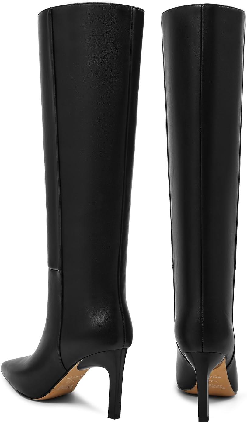 imagewetkiss Knee High Boots Women Chunky Heel Faux Crocodile Boots Pointed Toe Tall PullOn Fall Long BootBlackstiletto