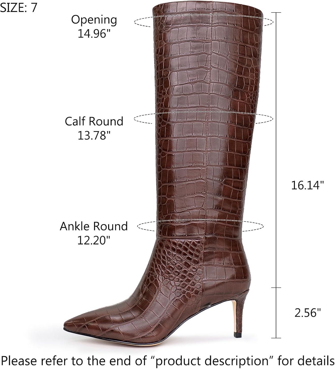 imagewetkiss Knee High Boots for Women with Kitten Heel and Pointed Toe Design Classic and SexyBcrocodile Brown