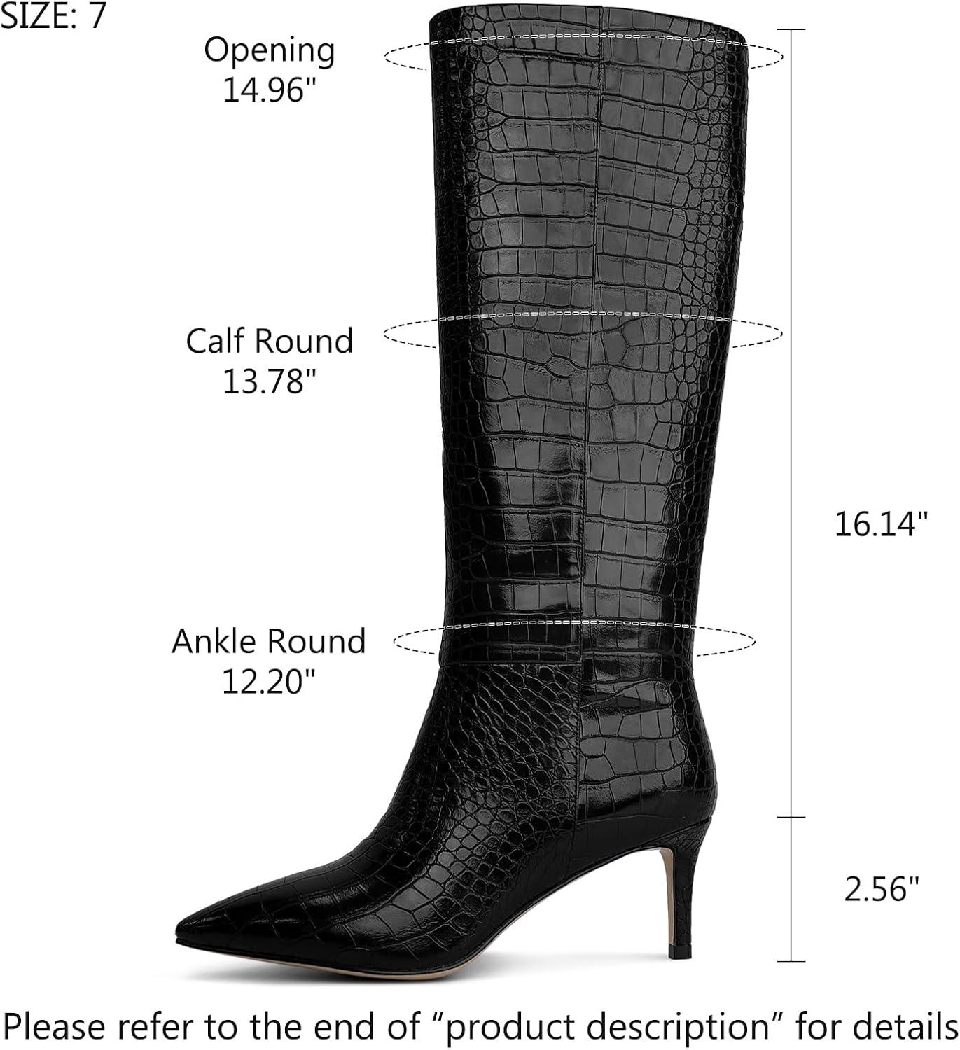 imagewetkiss Knee High Boots for Women with Kitten Heel and Pointed Toe Design Classic and SexyCcrocodile Black