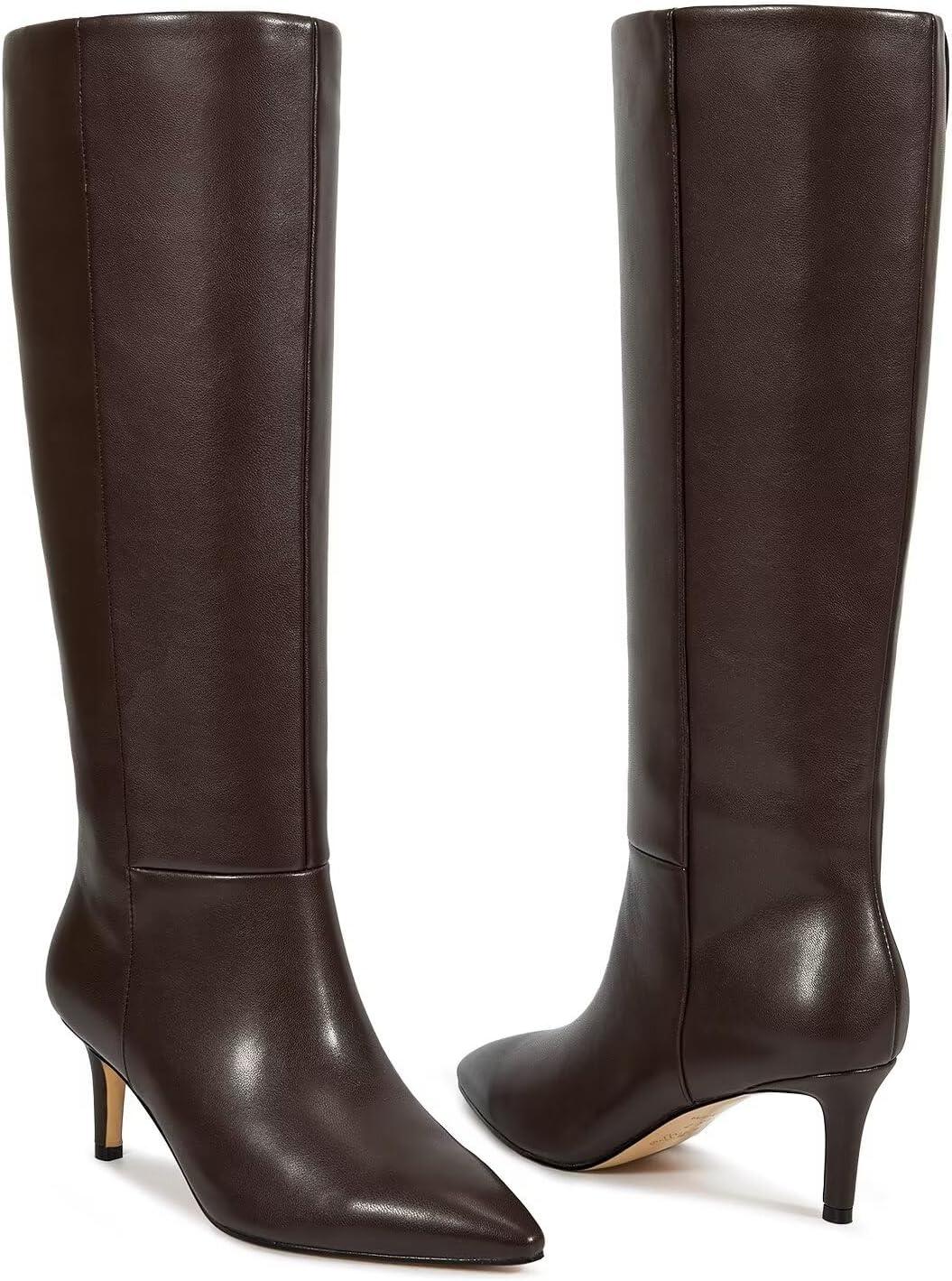 imagewetkiss Knee High Boots for Women with Kitten Heel and Pointed Toe Design Classic and SexyEchocolate Brownzipper