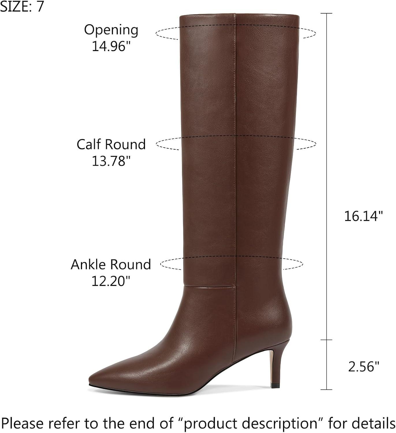 imagewetkiss Knee High Boots for Women with Kitten Heel and Pointed Toe Design Classic and SexyYmatte Brownno Zipper