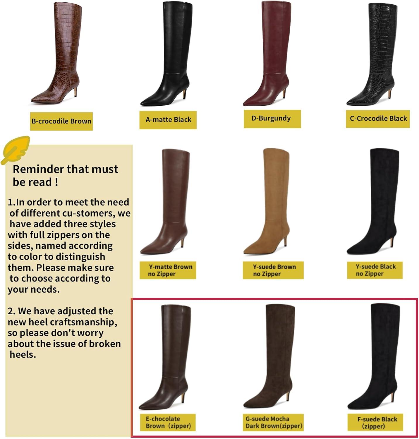 imagewetkiss Knee High Boots for Women with Kitten Heel and Pointed Toe Design Classic and SexyYmatte Brownno Zipper