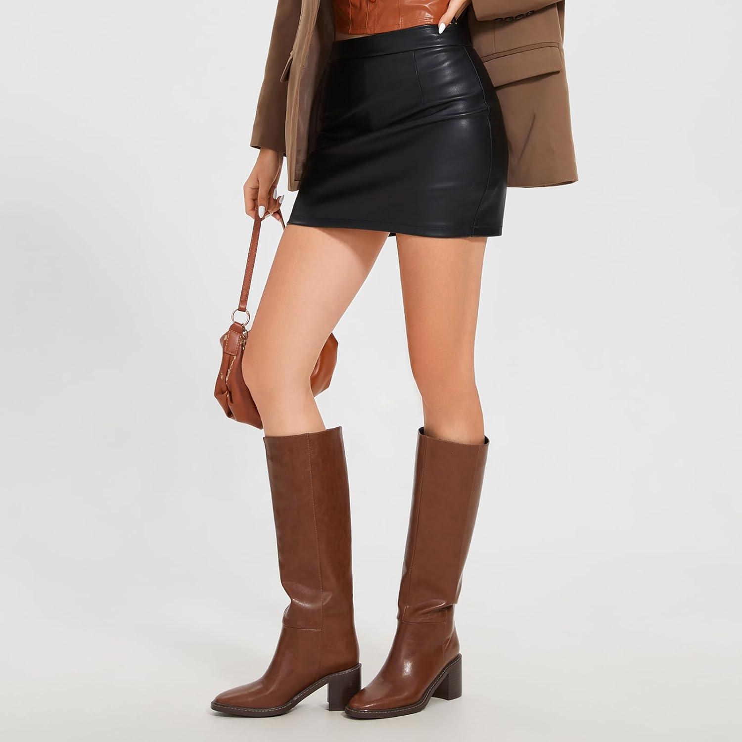imagewetkiss Womens Knee High Boots Tall Riding Boots with Block Chunky Heel Almond Round Toe and Low Platform Pull on Winter Fall Fashion Long BootsMatte Brown
