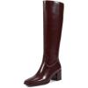 imagewetkiss Knee High Boots for Women GoGo Boots with Chunky Heel Square Toe and Side Zipper Design Fashion Dress BootsMatteburgundy