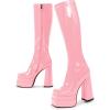 imagewetkiss Platform Knee High Boots Women Chunky High Heel Black Boots for Women Gogo Boot with Side Zipper Stretchy Party Festival Cosplay Halloween Boot Not for Wide CalfEplatform Patent Pink