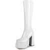 imagewetkiss Platform Knee High Boots Women Chunky High Heel Black Boots for Women Gogo Boot with Side Zipper Stretchy Party Festival Cosplay Halloween Boot Not for Wide CalfPatent White