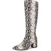 imagewetkiss Women Snakeskin Booties Ankle Boots Slip on for Ladies Snake Print Boots Chunky Block Mid Heels Fashion ShoesBrownsnake