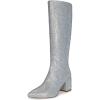 imagewetkiss Women Snakeskin Booties Ankle Boots Slip on for Ladies Snake Print Boots Chunky Block Mid Heels Fashion ShoesLsilver Rhinestone