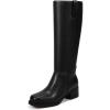imagewetkiss Womens Knee High Boots Platform Chunky Block Heel Riding Tall Boots Knee High Square Toe Long Boot Low Heel Campus Boot with ZipperBlack