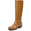 imagewetkiss Womens Knee High Boots Platform Chunky Block Heel Riding Tall Boots Knee High Square Toe Long Boot Low Heel Campus Boot with ZipperCamel
