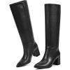 imagewetkiss Knee High Boots Women Chunky Heel Pointed Toe Tall PullOn Dress Fashion Fall Long Tall BootAblackzipper