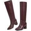 imagewetkiss Knee High Boots Women Chunky Heel Pointed Toe Tall PullOn Dress Fashion Fall Long Tall BootAburgundyzipper
